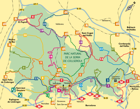 Imatge d'un mapa de rutes pel Parc de Collserola
