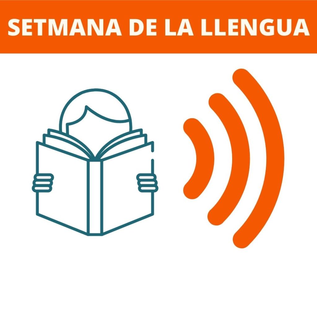 Imatge que inclou el text Setmana de la llengua i el logotip de Lectures en veu alta